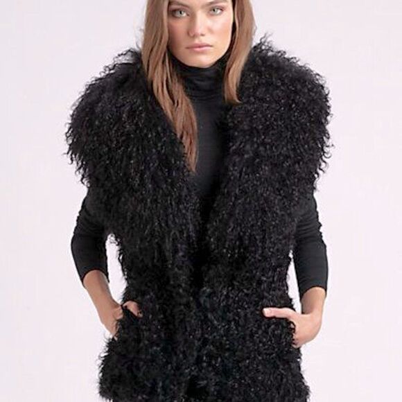 Ralph Lauren Long Black Curly Lamb Shearling Vest - Picture 8 of 16